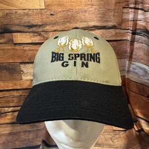 Big Spring Gin Co Trucker Hat Cap Adjustable Olive Tan Black Cotton Bolls Logo